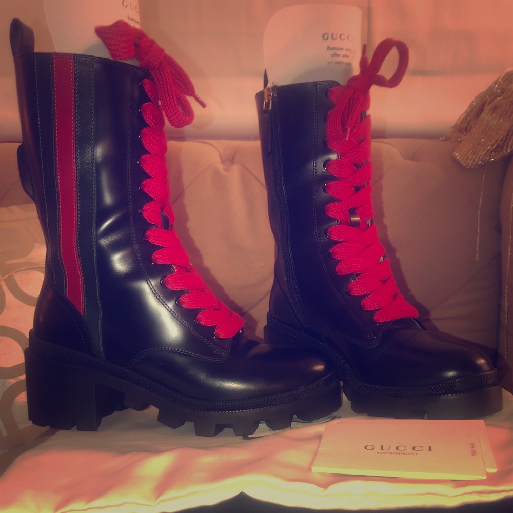 New Gucci Trip glossed leather ankle boots